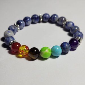 Natural Sodalite Chakra Crystal Beaded Bracelet 8mm 7" Medium